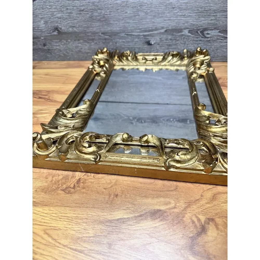 VTG Euromarchi Italian Ornate Gold Gilt Wall Mirror Baroque Rococo Style 16x12”